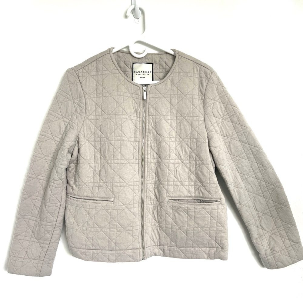 Bagatelle Quilted Zip-Up Jacket in Light Gray
